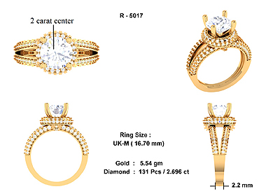 Diamond Engagement Ring 18k Yellow Gold Center - 2 Carat - GIA Certified Diamond
