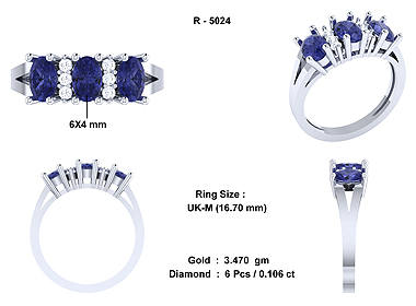 Blue Sapphire & Diamond Trilogy Ring 18k White Gold Blue sapphire - 2 Carats Total