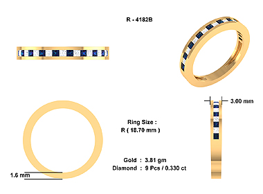Princess Cut Blue Sapphire and Diamond Eterntiy Ring 18K Yellow Gold