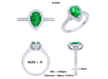 Pear Shaped Emerald & Diamond Ring 18K White Gold