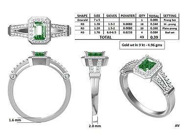 Emerald Cut Emerald & Diamond Ring 18k White Gold