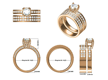 Rose Gold Bridal Set Rings Center - 0.75 GIA Certified