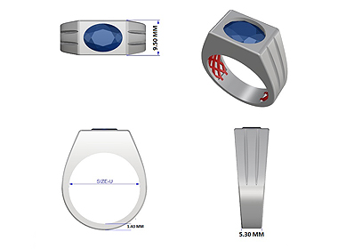 Blue Sapphire Signet Ring 9 Karat White Gold
