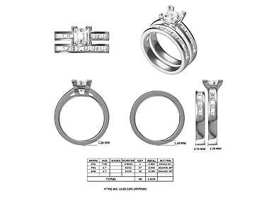 Princess Cut & Baugette Diamond Bridal Set Rings Platinum