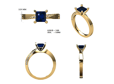 Princess Cut Blue Sapphire Engagement Ring 18K Yellow Gold