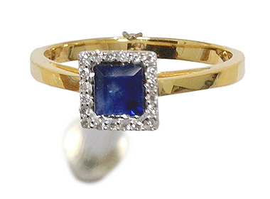 Blue Sapphire & Diamond 9 Karat Gold Ring