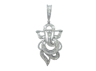Ganesha Pendant 18K White Gold